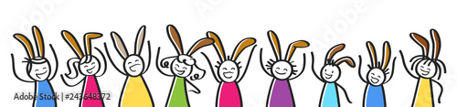 Ostern, bunte Strichmännchen jubeln