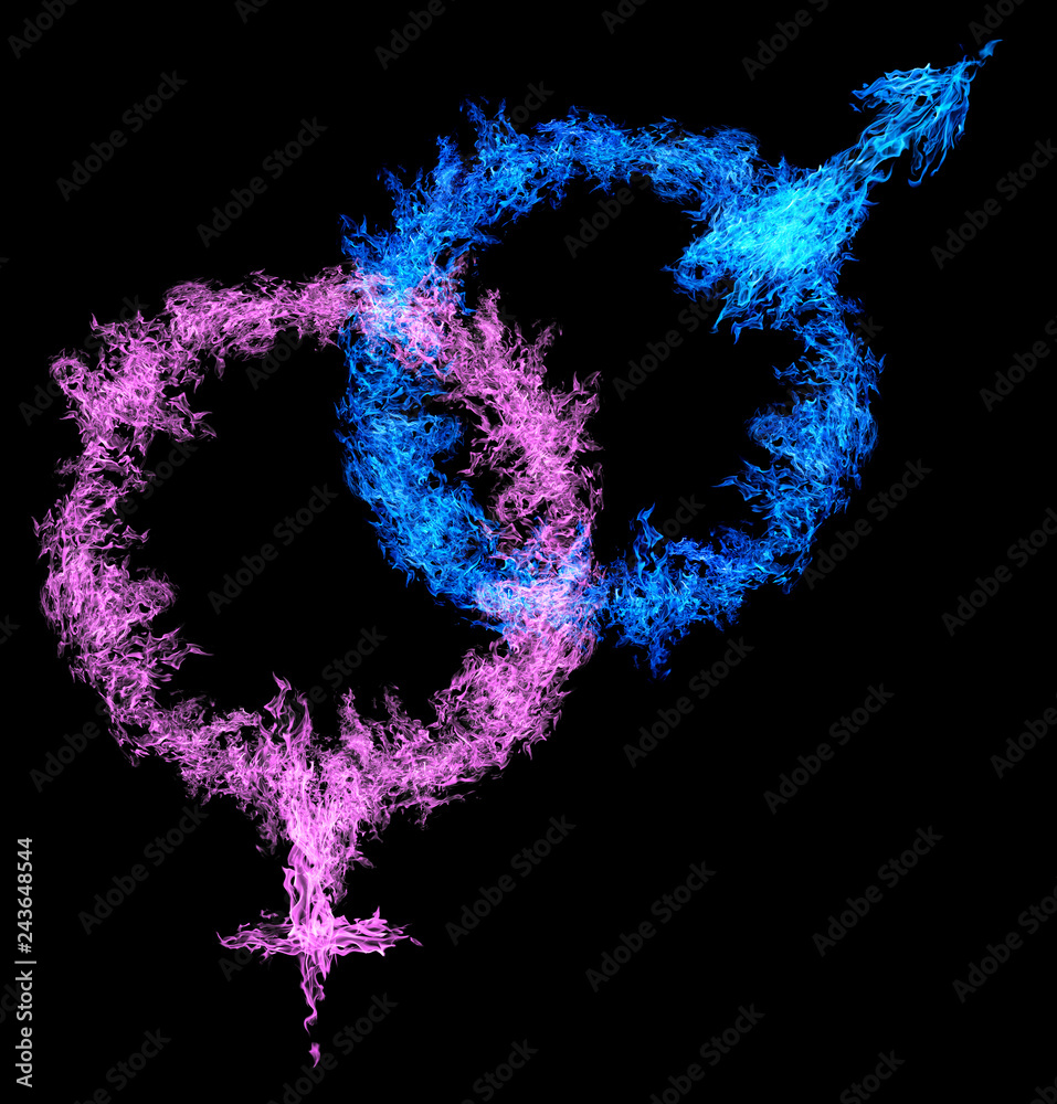 woman and man symbols from flame isolated on black woman and man symbols from flame isolated on black