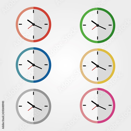 Clock Vector Set in Flat Design Style