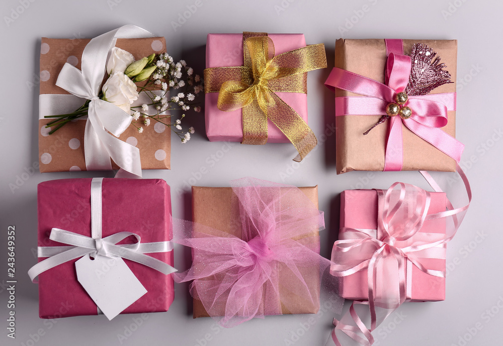 Beautiful gift boxes on light background Beautiful gift boxes on light background