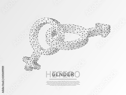 Male and female gender symbols. Wireframe digital 3d illustration. Low poly, men and women hetero-sexuality concept on blue background. Abstract Vector polygonal origami style LGBT sign RGB color mode