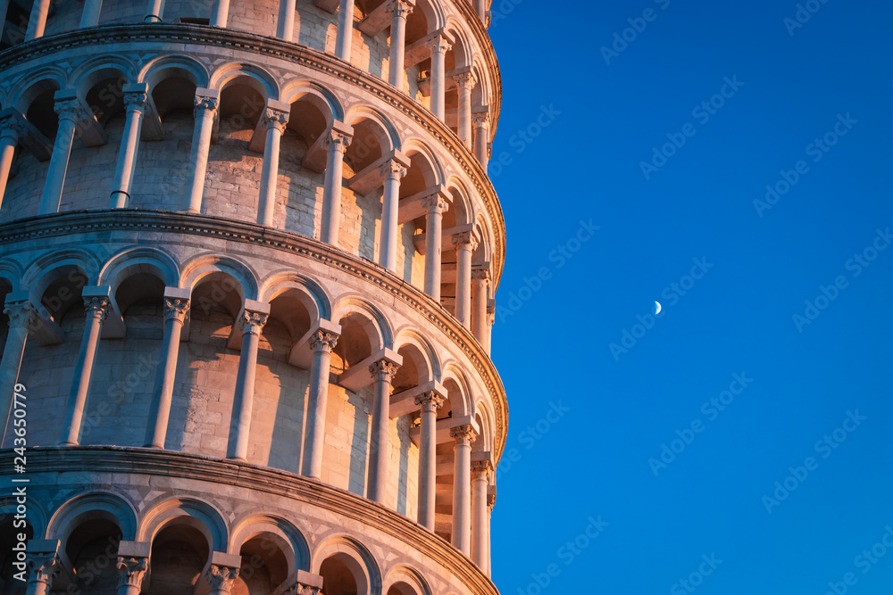  Leaning Tower of Pisa with moon