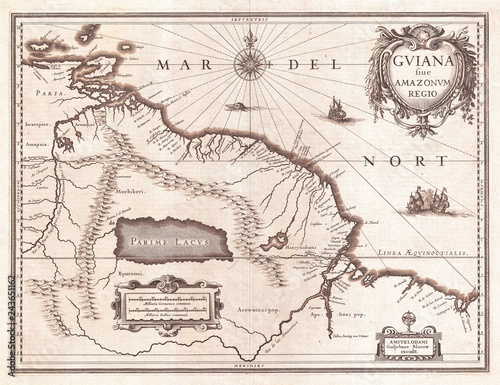 Obraz na płótnie 1635, Blaeu Map Guiana, Venezuela, and El Dorado