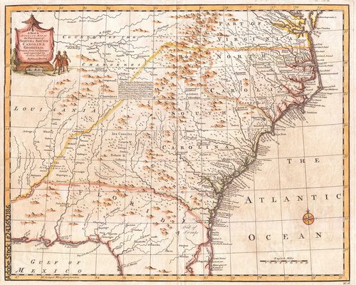1747, Bowen Map of the Southeastern United States, Carolina, Georgia, Florida