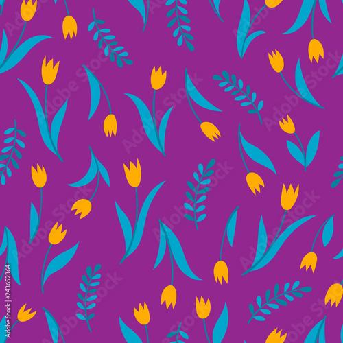 Vector seamless pattern with tulip on violet