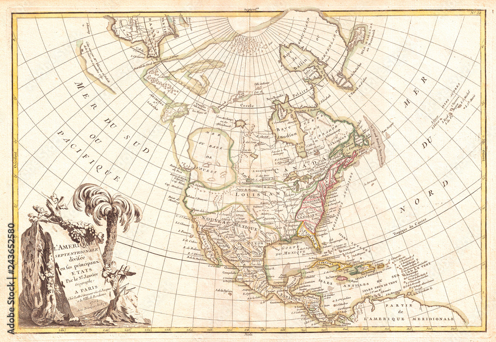 1762, Janvier Map of North America, Sea of the West