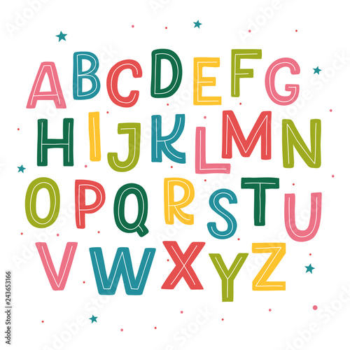 Cute hand drawn alphabet made in vector. Doodle letters for your design. Isolated characters. Handdrawn display font for DIY projects and kids design.
 photo