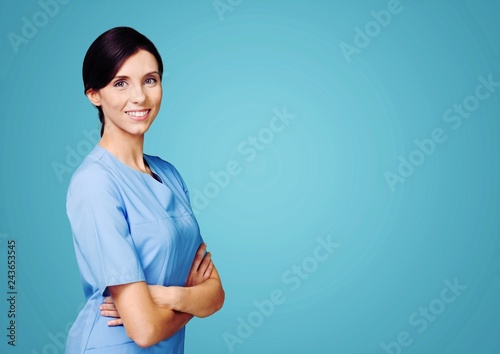 Young woman docotor with stethoscope photo