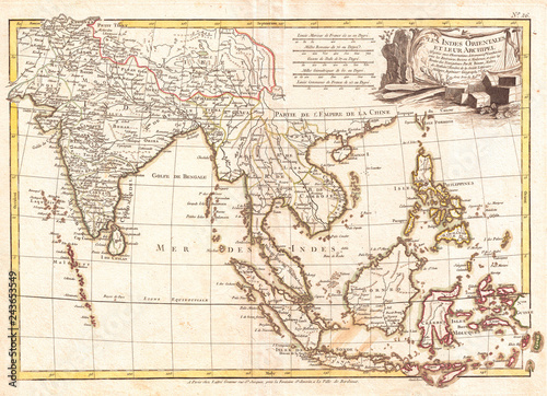 1770  Bonne Map of India  Southeast Asia and The East Indies  Thailand  Borneo  Singapore  Rigobert Bonne 1727     1794  one of the most important cartographers of the late 18th century