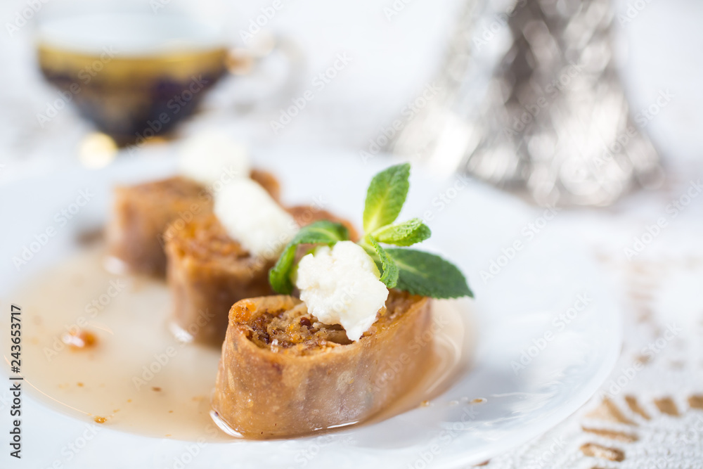 Baklava. Traditional dessert with honey and sour cream Baklava. Traditional dessert with honey and sour cream