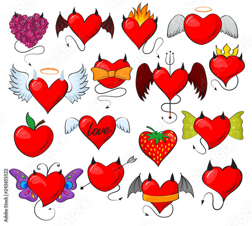 Devil heart vector lovely red sweetheart with horns wings on loving valentine...