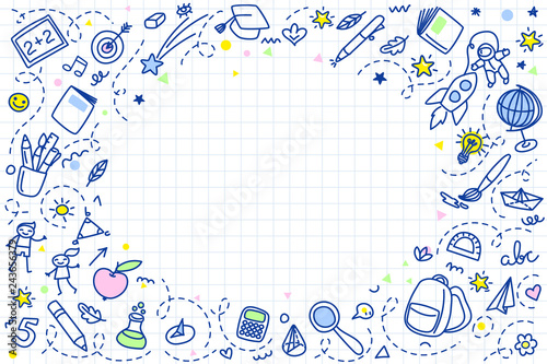 Concept of education. School background with hand drawn school supplies © vectorstory