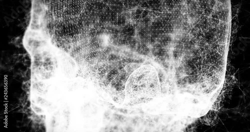 Zoom In on Triangular Polygonal White Skull 3D Animation on Black Background 4k Video.