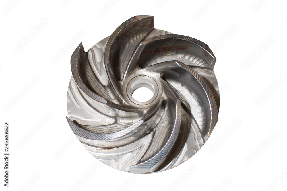 Isolated engine metallic gear wheel on a white background