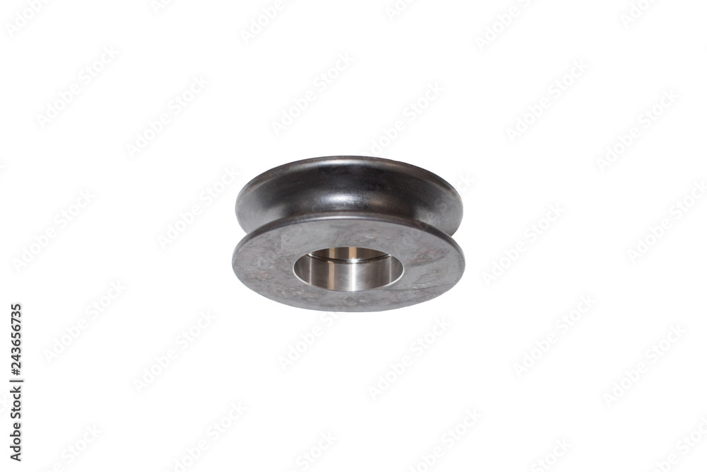 Isolated engine metallic spacer / washer on a white background Isolated engine metallic spacer / washer on a white background
