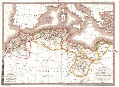 1829, Lapie Map of the Eastern Mediterranean, Morocco, and the Barbary Coast