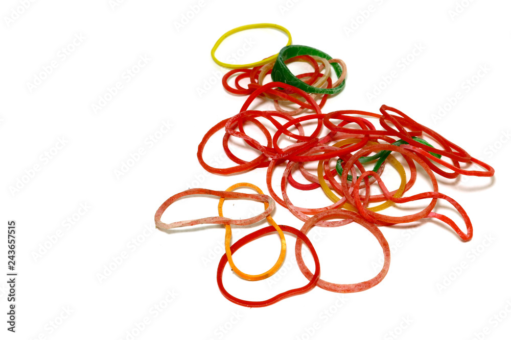 Many circular rubber skins have many colors placed on a white background. Many circular rubber skins have many colors placed on a white background.