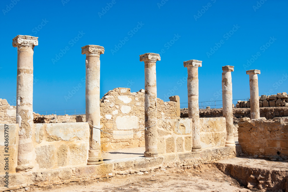 Ancient colonnade at Kato Paphos Archaeological Park. Paphos