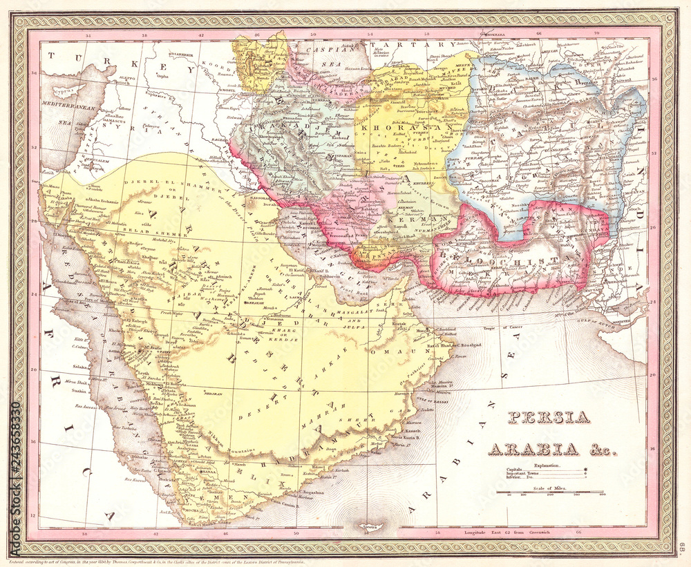 1850, Mitchell Map of Persia, Arabia and Afghanistan