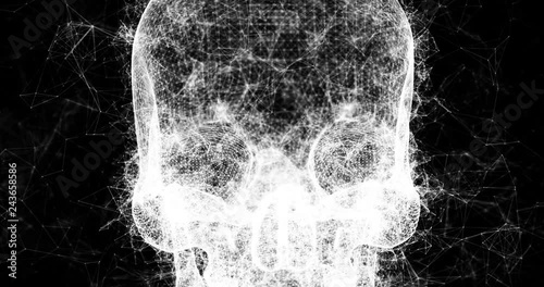 Triangular Polygonal White Skull 3D Animation on Black Background 4k Video.