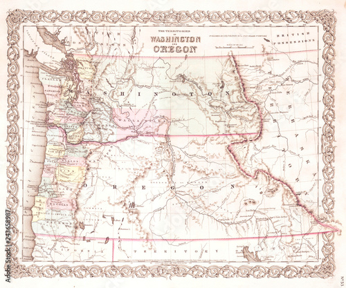 1853  Colton Map of Washington and Oregon  w- Montana  Idaho