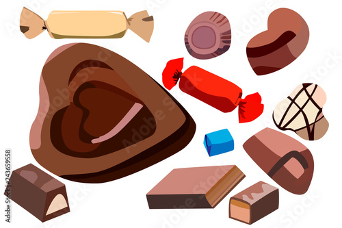 A set of chocolate candy icons, many different sweets