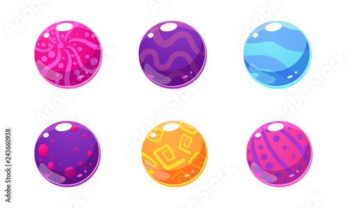 Collection of glossy balls, colorful spheres, user interface assets for mobile apps or video games vector Illustration