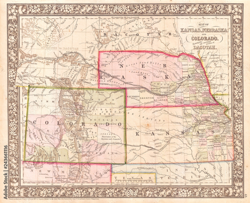1866, Mitchell Map of Colorado, Nebraska, and Kansas