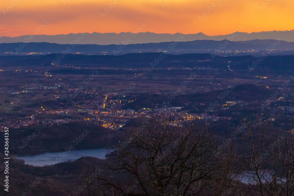 Sunset Panorama at dusk over Ivrea Canavese Piemonte Piedmont Turin Italy
