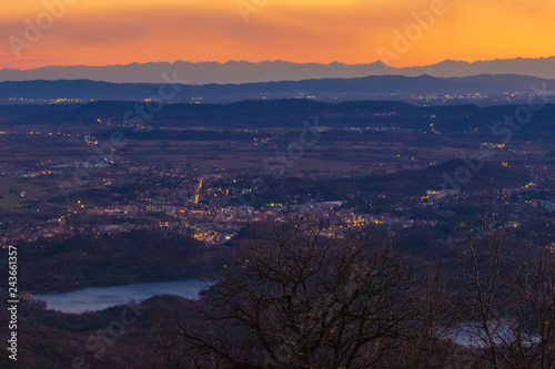 Sunset Panorama at dusk over Ivrea Canavese Piemonte Piedmont Turin Italy