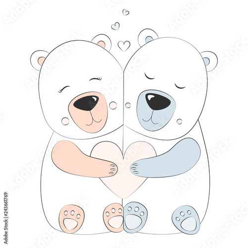 Love Polar bear Vector illustration. Blue and Pink set.