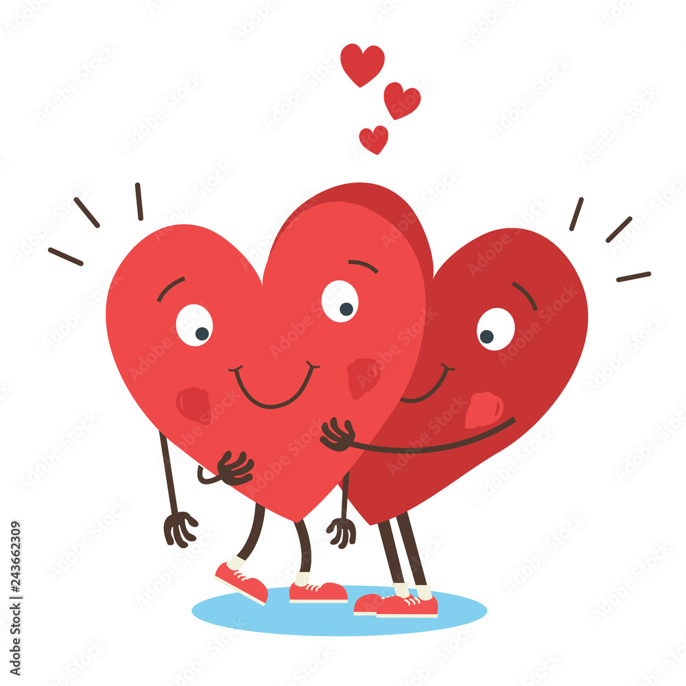 Couple in love concept, two cute hearts hugging. Hand Drawn Lettering Be mine . Valentine s Day Vector Card - Vector Couple in love concept, two cute hearts hugging. Hand Drawn Lettering Be mine . Valentine s Day Vector Card - Vector