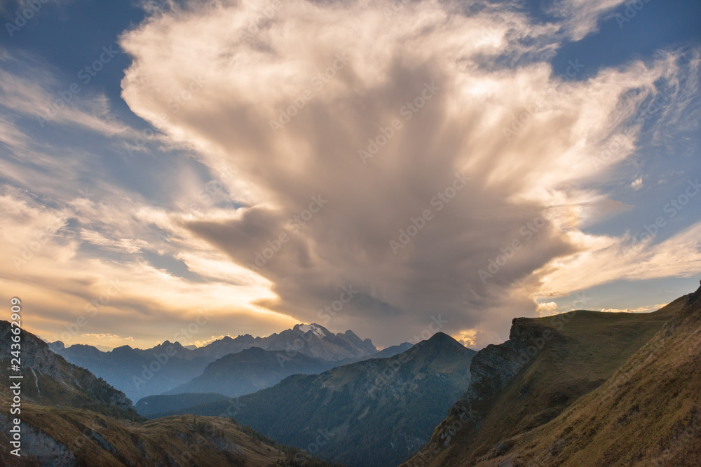 Storm clouds over Italy Dolomites mountains Italy