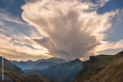 Storm clouds over Italy Dolomites mountains Italy