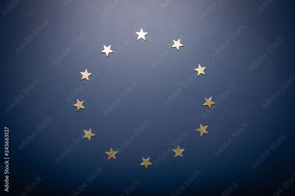 Europe Union symbol - golden stars on blue background. BREXIT crisis. Europe Union symbol - golden stars on blue background. BREXIT crisis.