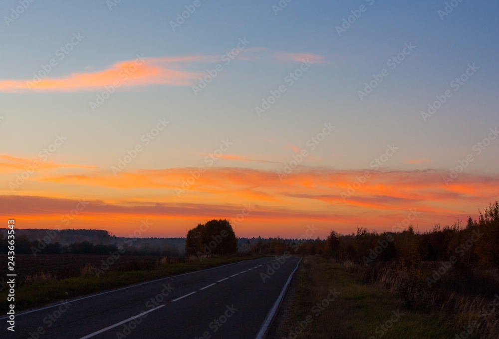 sunset on road