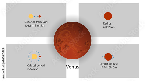 Venus infographics vector. Planets of the Solar System vector illustration