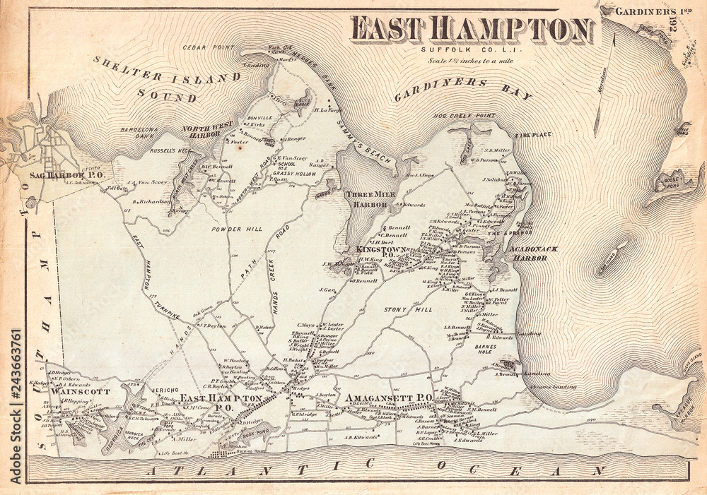 1873, Beers Map of East Hampton, Long Island, New York
