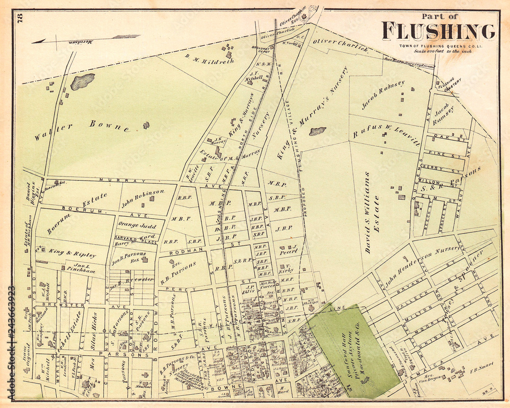 1873, Beers Map of Part of Flushing, Queens, New York City 1873, Beers Map of Part of Flushing, Queens, New York City