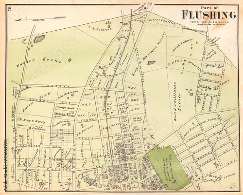 1873, Beers Map of Part of Flushing, Queens, New York City