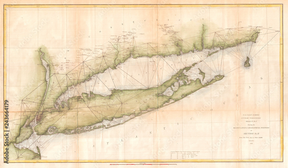 Obraz premium 1873, U.S. Coast Survey Chart or Map of Long Island, New York