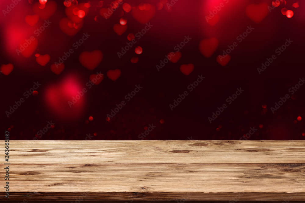 Valentines background with wooden table