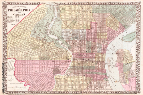 1876, Mitchell Map of Philadelphia, Pennsylvania