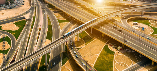 Dubai Top view driverless metro train