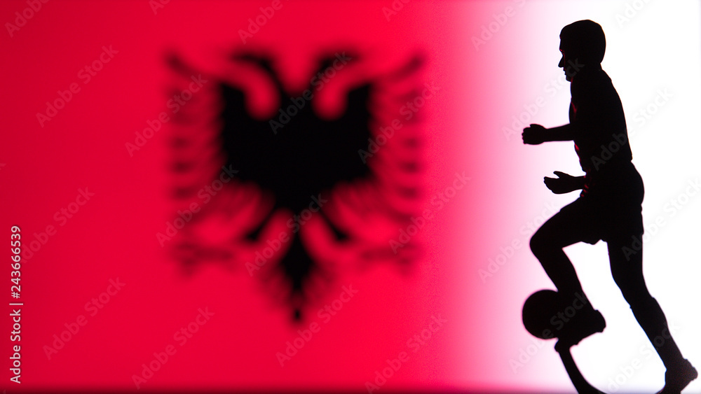 Albania National Flag. Football, Soccer player Silhouette