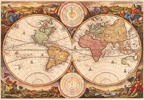 1730, Stoopendaal Mapa świata na dwóch półkulach
