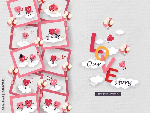 Love story photo couples of loving hearts Funny symbols of lovers Vector