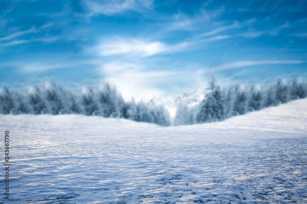 Winter background of free space and ice road 