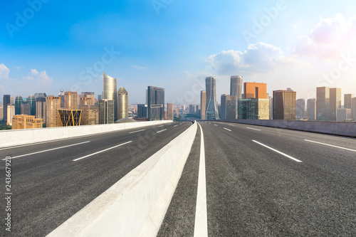 Empty asphalt road and city skyline in hangzhou,high angle view © ABCDstock