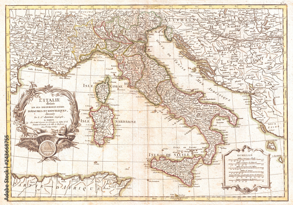 1770, Janvier Map of Italy